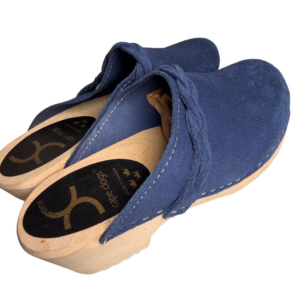 Cape Clogs Navy Blue Suede Swedish Wood Clog Mules 38 Scandinavian Minimalist - Picture 11 of 12